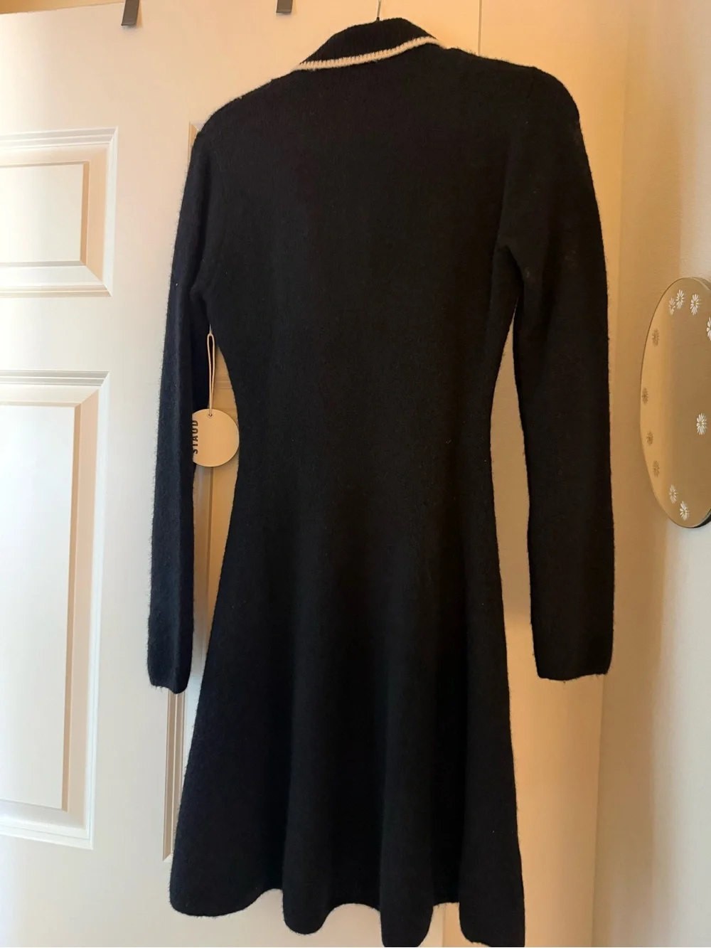 NWOT STAUD Black Knit Collar Dress with Contrast Trim - Picture 2 of 4